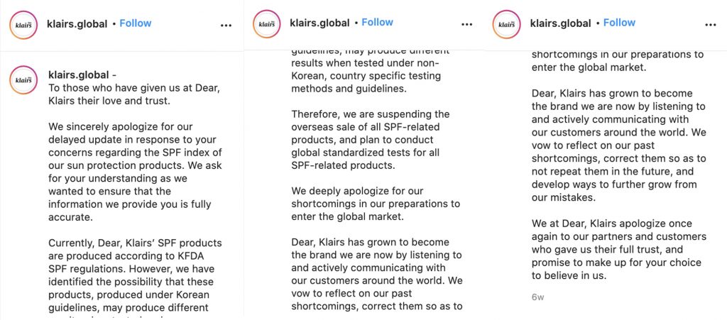 dear klairs sunscreen controversy