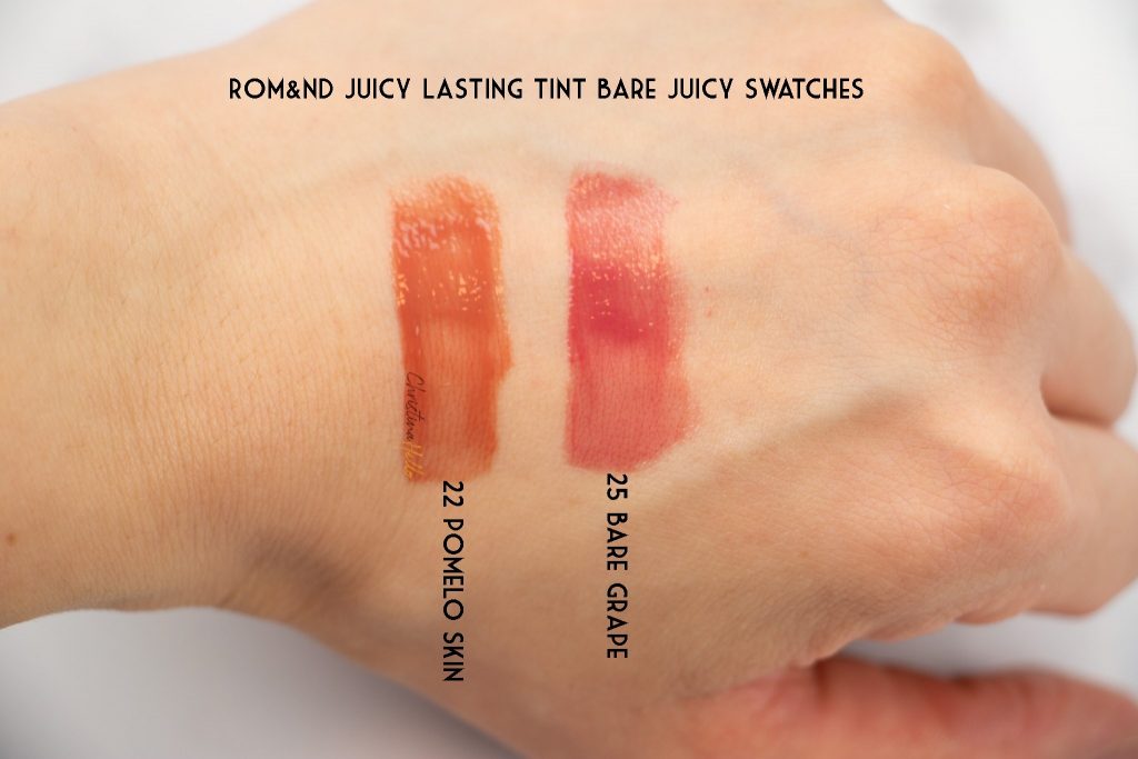 Romand juicy lasting tint bare juicy swatches review pomelo skin bare grape